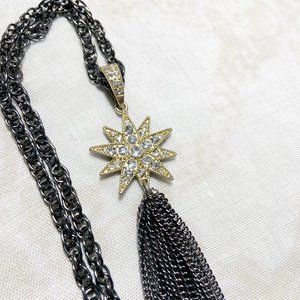 White House Black Market Gold and Gunmetal Star/Crystal Tassel Necklace – Long